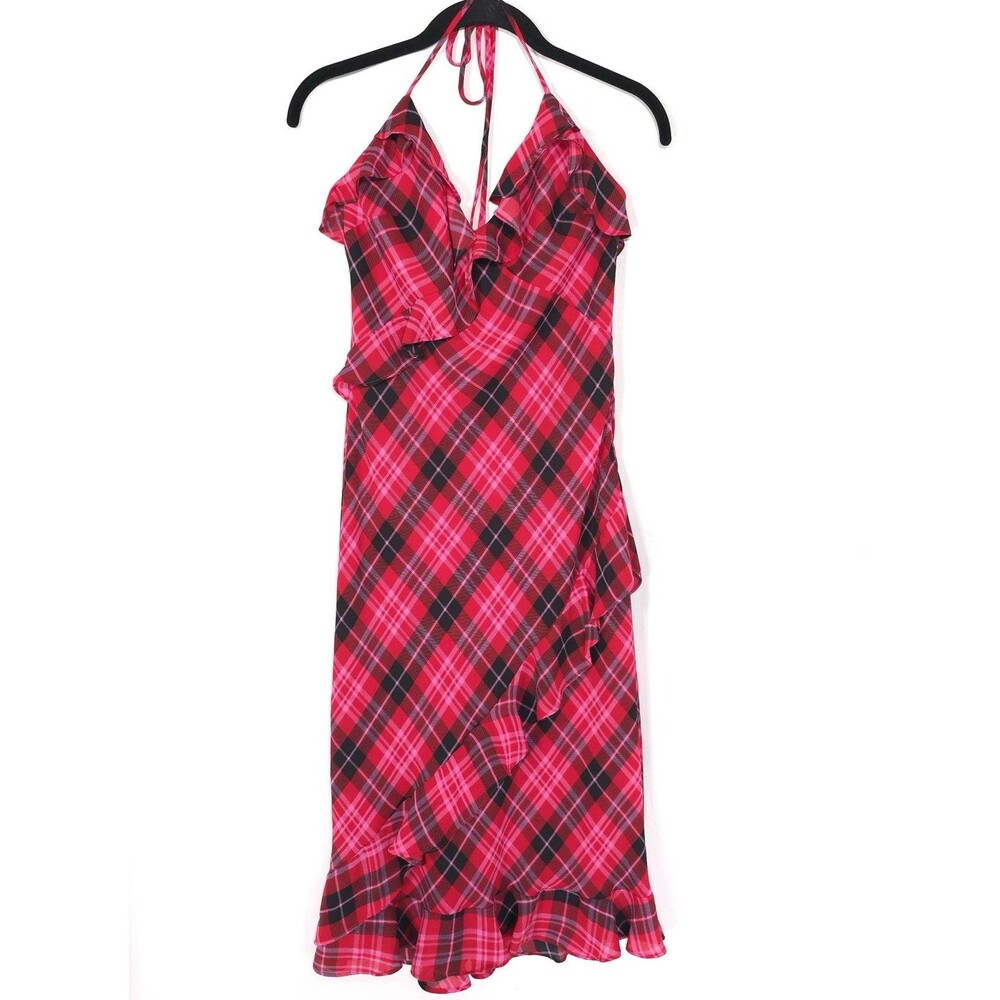 VICTORIA'S SECRET LOVESHACKFANCY Women MEDIUM New Midi Dress Ruffle Red Black